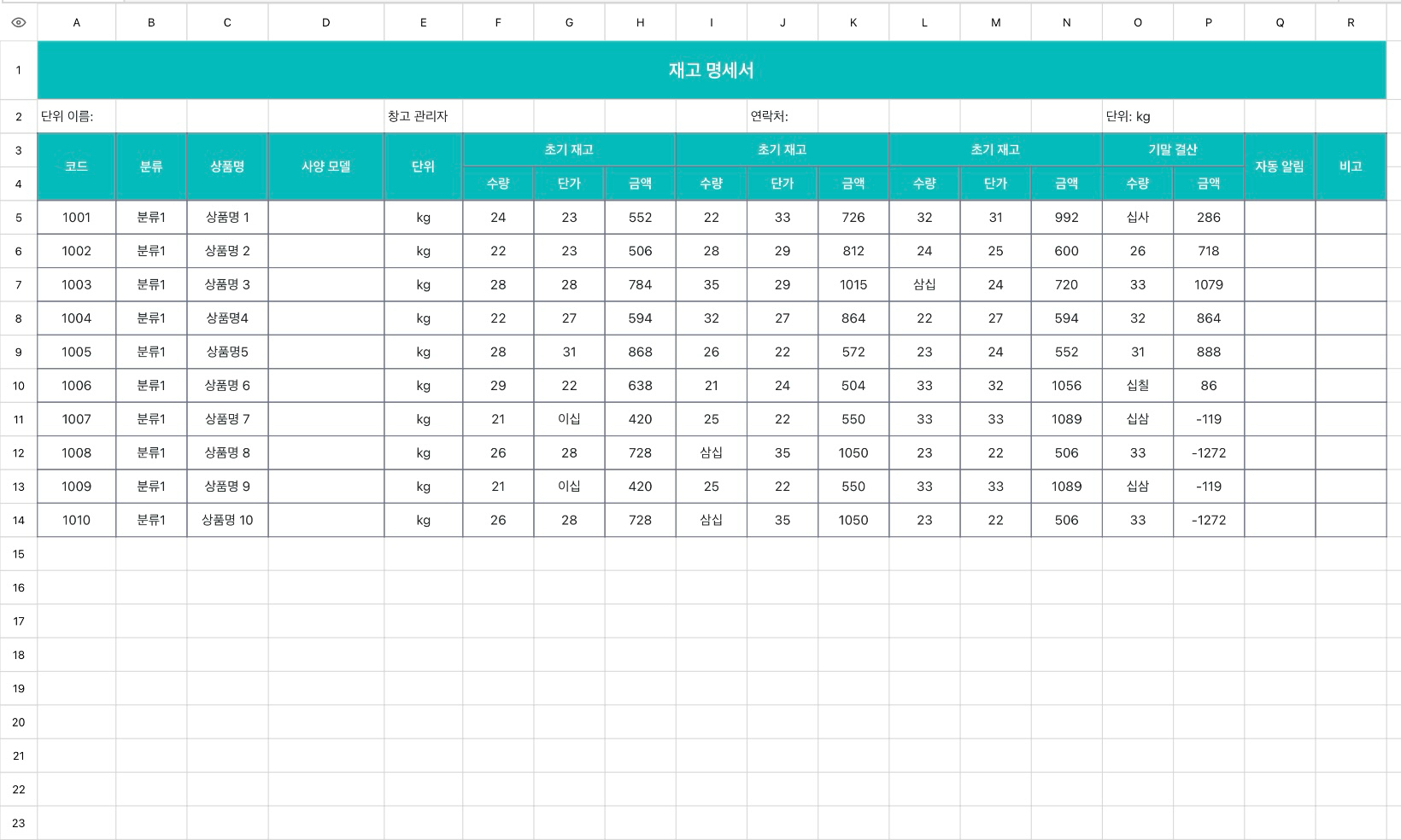 실시간 인벤토리 명세서